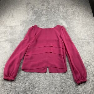 BCBGeneration Semi Sheer Blouse XS Magenta Open Back Loose Long-Sleeve Top